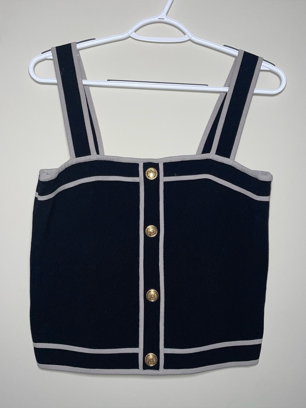 Bailey/44 Black White Thick Strap Square Neck Button Front Tank Top